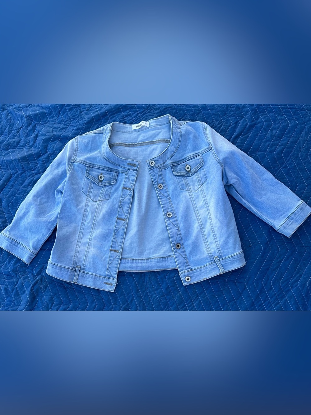 HOOTUU Girls 10/12 Light Wash Denim Jacket 3/4 Sleeve Jean Jacket